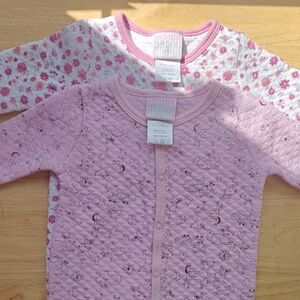 Unbranded Pink Quilted Baby Footie Set with Floral Top